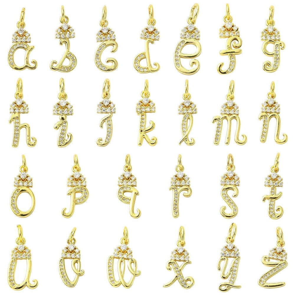 3994 26 pcs 26 Styles Golden Color Letter Theme Brass Pave Cubic Zirconia